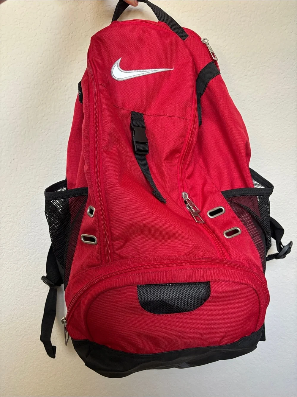 Nike Red and Black Men's Athletic Backpack with White Swoosh